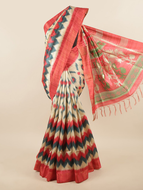

Pothys Beige & Red Ethnic Motifs Art Silk Saree