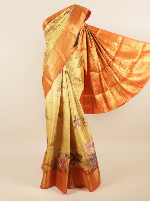 

Pothys Gold-Toned & Orange Woven Design Zari Tissue Saree