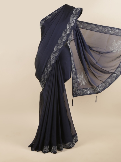 

Pothys Blue & Silver-Toned Beads and Stones Saree