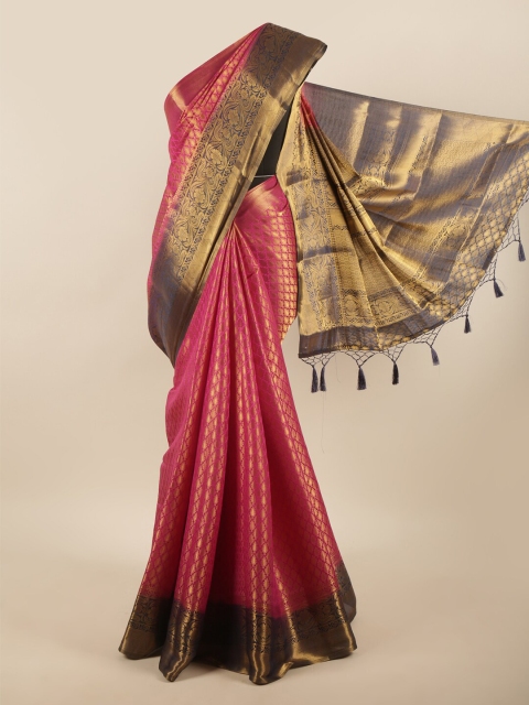 

Pothys Pink & Gold-Toned Ethnic Motifs Zari Art Silk Saree