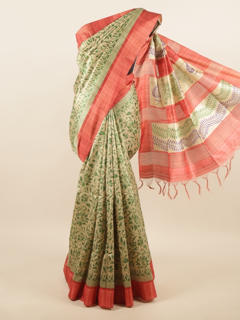 

Pothys Cream & Red Floral Printed Art Silk Saree