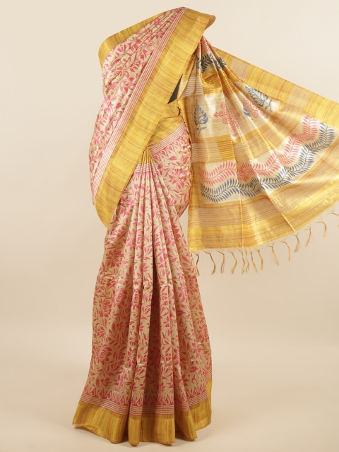 

Pothys Cream & Pink Coloured Floral Art Silk Saree