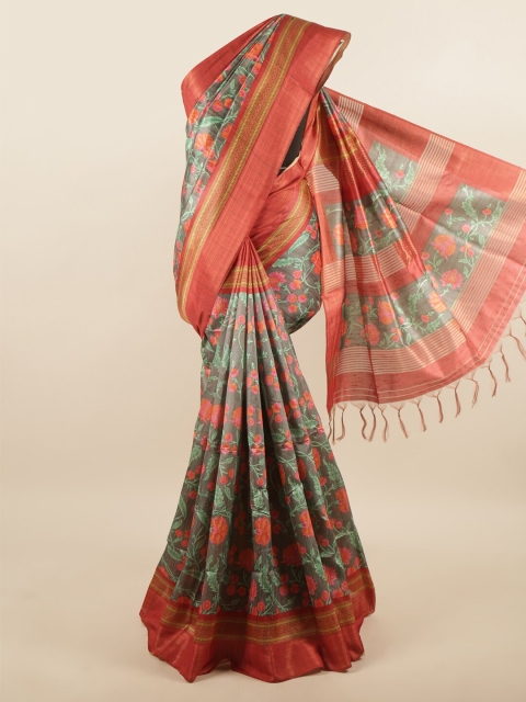 

Pothys Grey & Red Floral Printed Art Silk Saree