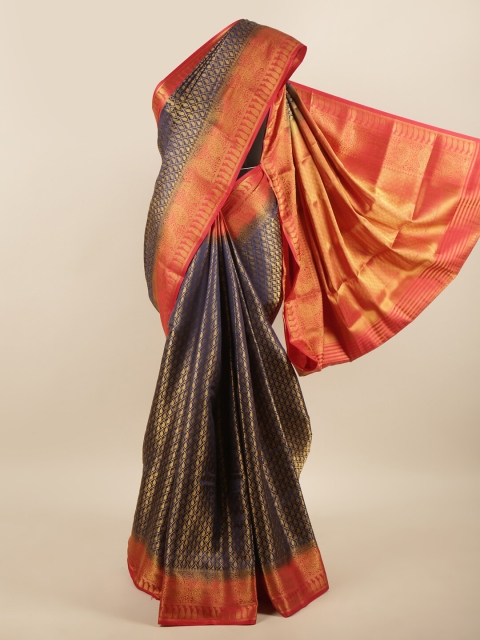 

Pothys Navy Blue & Red Ethnic Motifs Zari Art Silk Saree