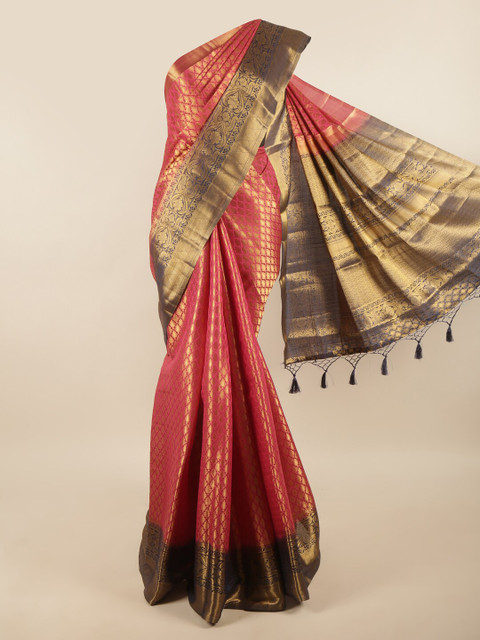 

Pothys Pink & Gold-Toned Ethnic Motifs Zari Art Silk Saree