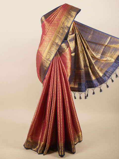 

Pothys Pink & Gold-Toned Ethnic Motifs Zari Art Silk Saree