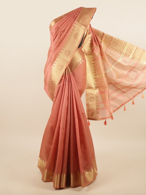 

Pothys Peach-Coloured & Gold-Toned Woven Design Zari Saree