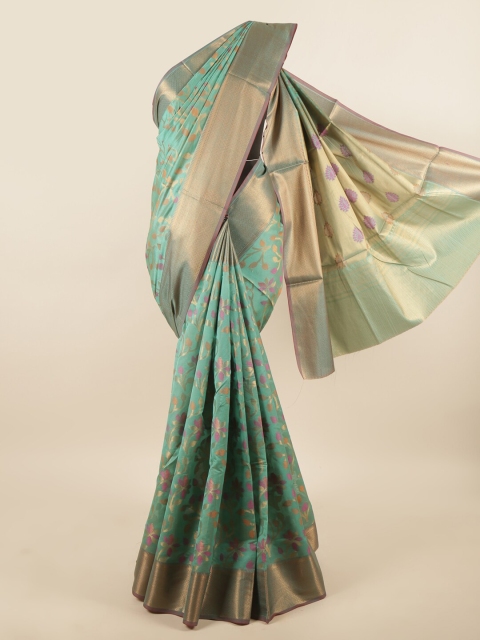 

Pothys Green & Gold-Toned Floral Zari Saree