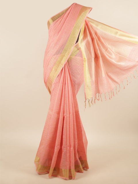 

Pothys Pink & Gold-Toned Checked Zari Jute Cotton Saree