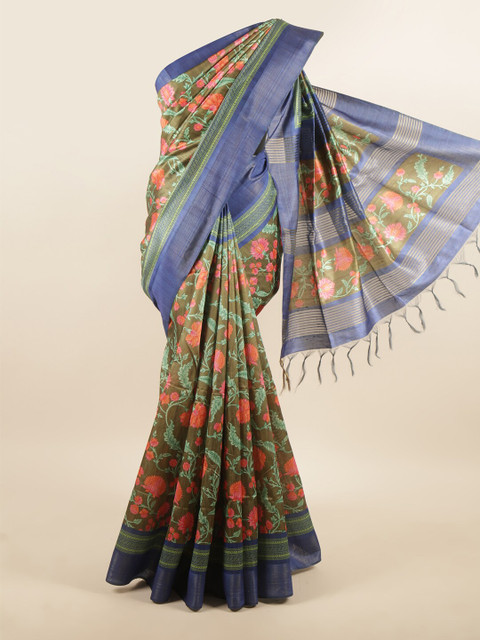

Pothys Green & Blue Floral Printed Art Silk Saree