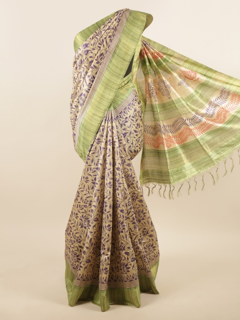 

Pothys Cream-Coloured & Green Ethnic Motifs Art Silk Saree