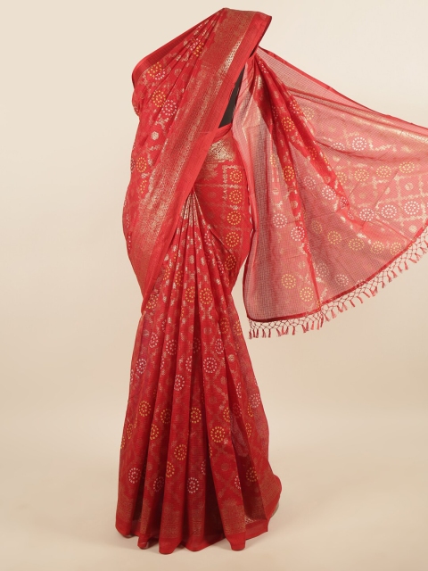 

Pothys Red & Gold-Toned Bandhani Printed Supernet Saree