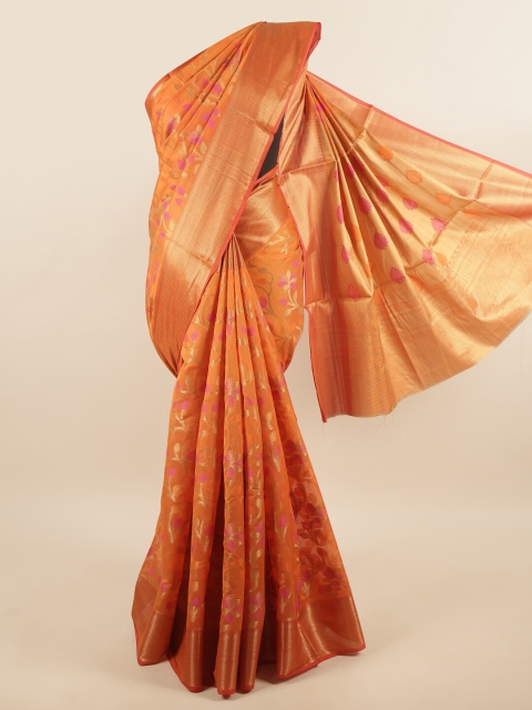 

Pothys Orange & Gold-Toned Floral Zari Saree