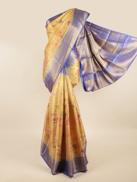 

Pothys Gold-Toned & Blue Ethnic Motifs Zari Tissue Saree