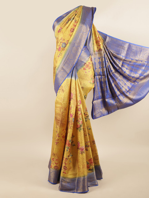 

Pothys Gold-Toned & Blue Woven Design Zari Tissue Saree