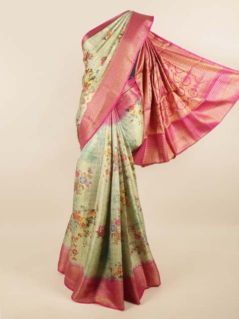 

Pothys Green & Pink Ethnic Motifs Zari Tissue Saree