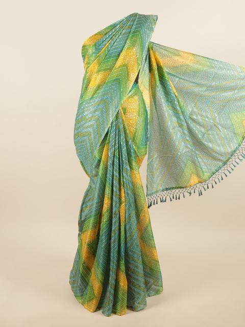 

Pothys Turquoise Blue & Yellow Bandhani Zari Supernet Saree