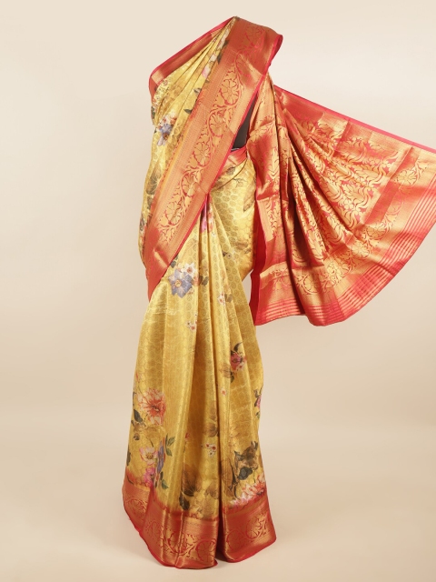 

Pothys Gold & Red Woven Design Floral Printed Tissue Saree