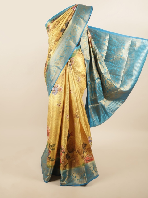 

Pothys Gold-Toned & Turquoise Blue Woven Design Zari Tissue Saree