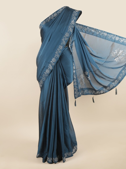 

Pothys Blue & Silver-Toned Chiffon Saree