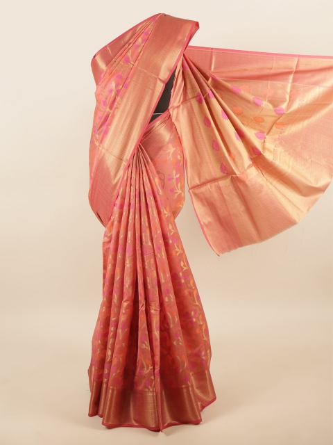 

Pothys Pink & Gold Woven Design Floral Printed Cotton Blend Saree