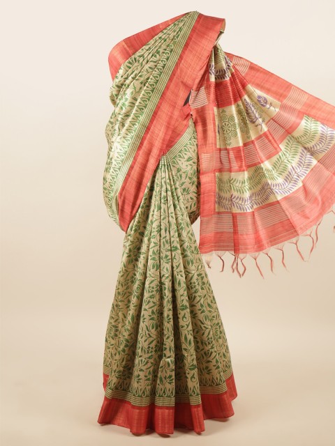 

Pothys Cream-Coloured & Red Floral Zari Art Silk Saree