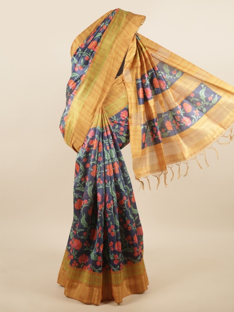 

Pothys Blue & Gold-Toned Floral Art Silk Saree