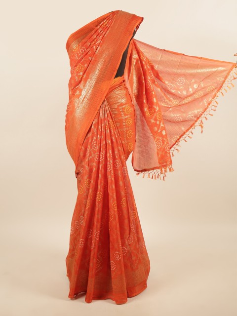 

Pothys Orange & Gold-Toned Woven Design Zari Supernet Saree