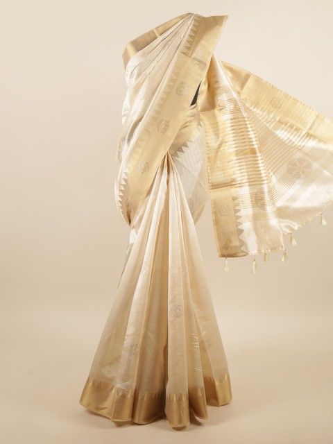 

Pothys Cream-Coloured & Gold-Toned Woven Design Zari Saree