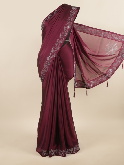 

Pothys Purple & Silver Embellished Border Poly Chiffon Saree