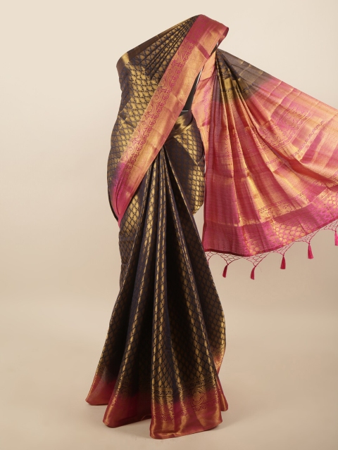 

Pothys Navy Blue & Gold-Toned Ethnic Motifs Zari Art Silk Saree
