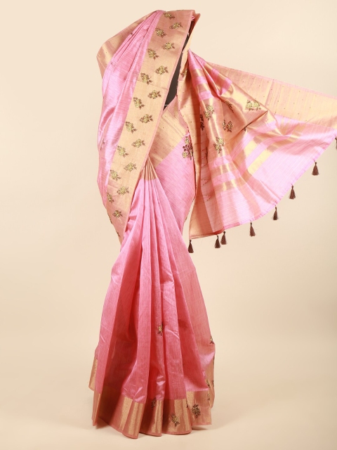 

Pothys Pink & Gold-Toned Ethnic Motifs Embroidered Saree