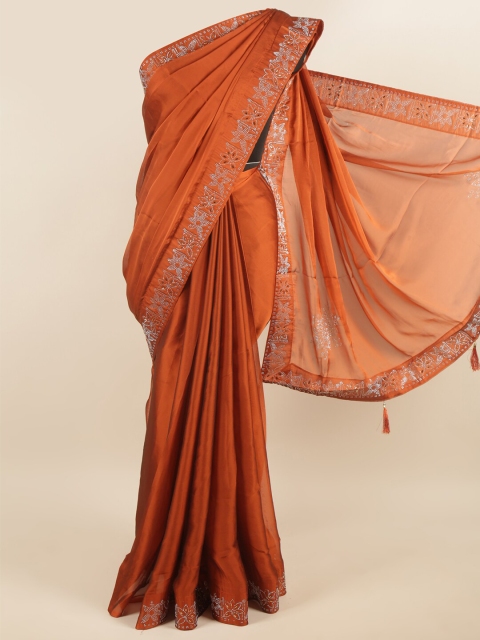 

Pothys Brown Beads and Stones Embellished Poly Chiffon Saree
