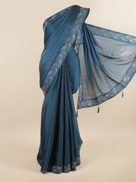 

Pothys Blue & Silver-Toned Beads and Stones Saree