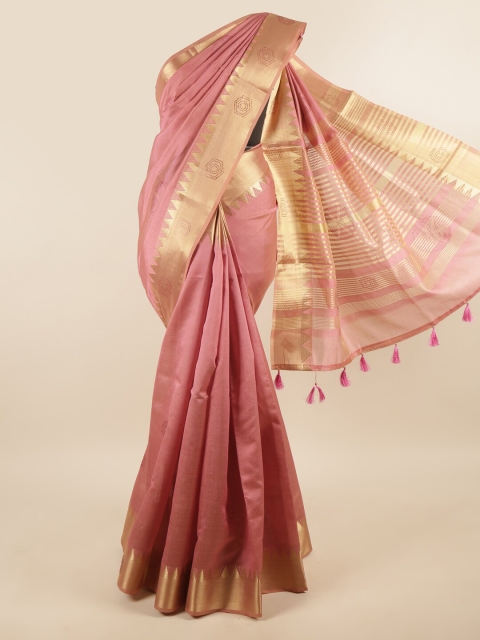 

Pothys Pink & Gold-Toned Ethnic Motifs Zari Saree