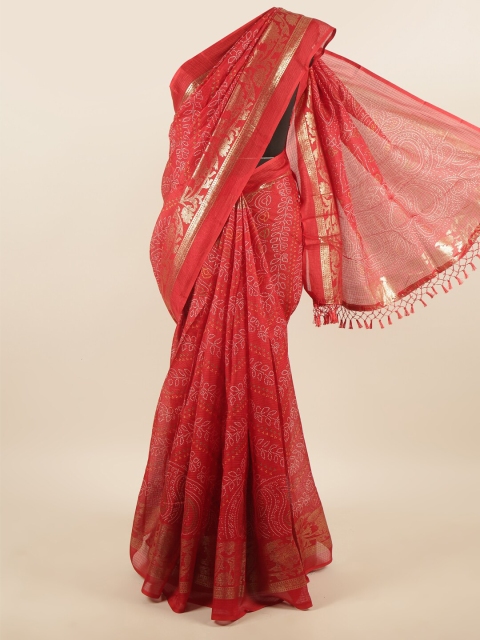 

Pothys Red & Gold-Toned Ethnic Motifs Supernet Saree