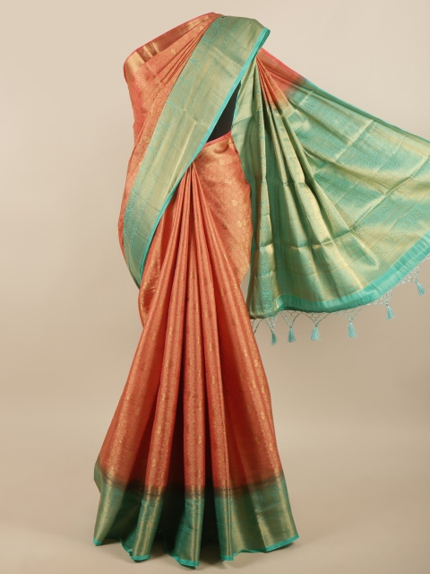

Pothys Peach-Coloured & Turquoise Blue Woven Design Zari Art Silk Saree