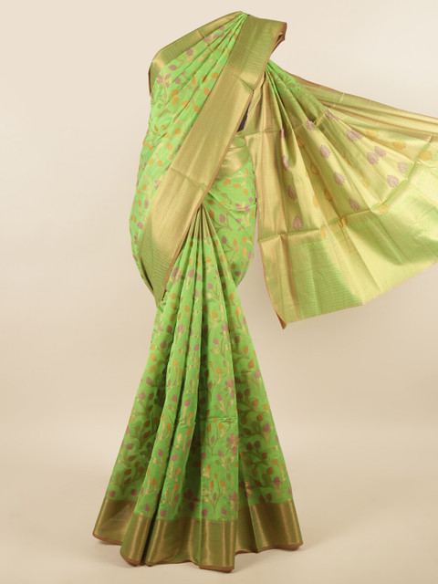 

Pothys Green & Gold-Toned Woven Design Zari Saree