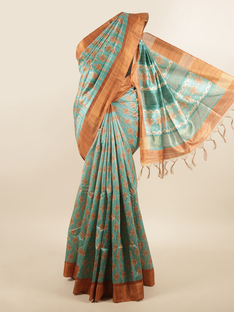 

Pothys Blue & Copper Ethnic Motif Printed Art Silk Saree