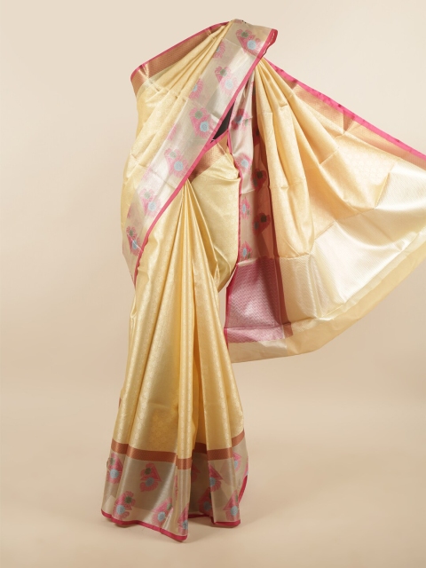 

Pothys Cream & Pink Ethnic Motif Woven Design Silk Blend Saree