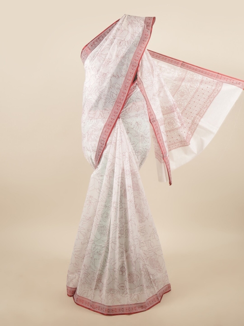 

Pothys Off White & Red Floral Jute Cotton Saree