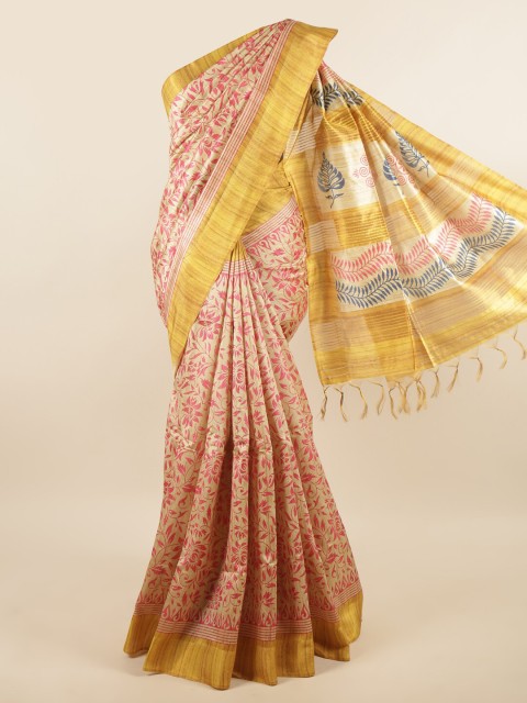 

Pothys Cream-Coloured & Red Floral Zari Art Silk Saree