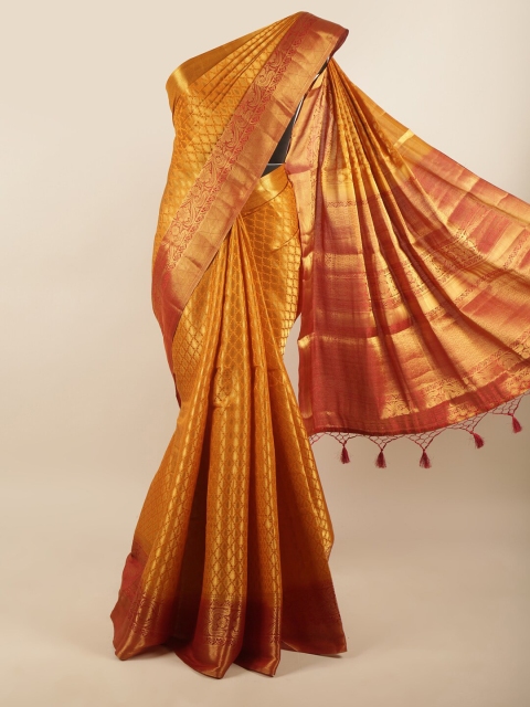 

Pothys Gold-Toned & Red Woven Design Zari Art Silk Saree