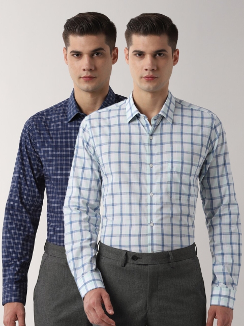 

Peter England Men Pack Of 2 Blue & White Slim Fit Checked Formal Shirt