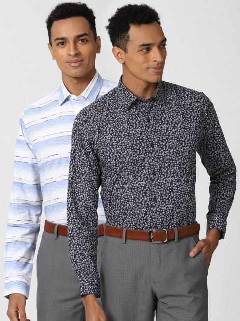 

Peter England Men Pack of 2 Blue & Navy Blue Slim Fit Printed Formal Shirts