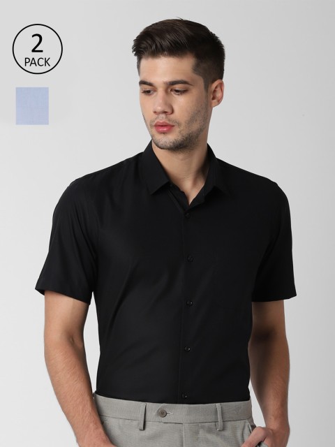

Peter England Men Pack Of 2 Black & Blue Solid Slim Fit Casual Shirt