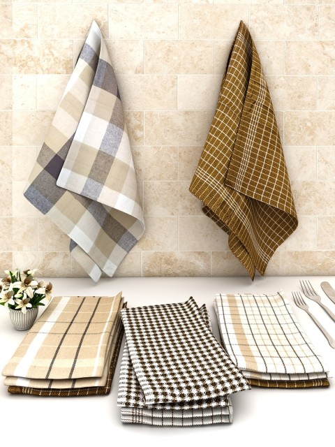 

Athom Trendz Set Of 12 Checked Cotton 245 GSM Cleaning Cloth, White
