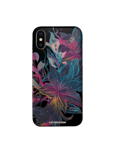 

CelfieDesign Black & Blue Neon Flowers Plastic iPhone X Slim Back Case