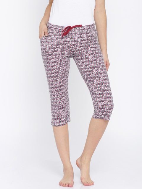 

SDL by Sweet Dreams Off-White & Maroon Printed Lounge Capris F-LLC-601