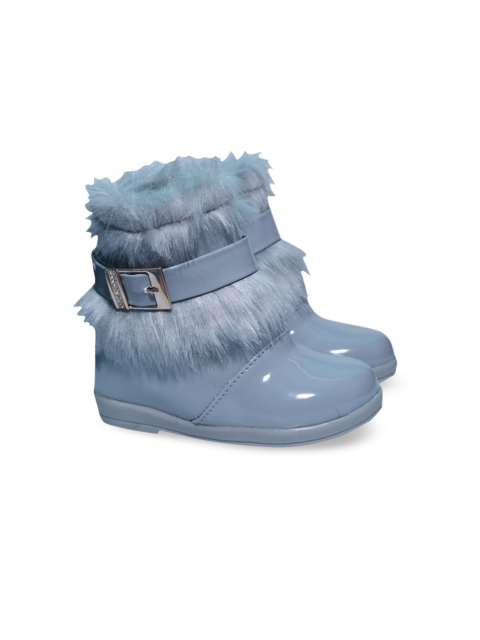 

Buckled Up Girls Grey Printed PU Flat Boots